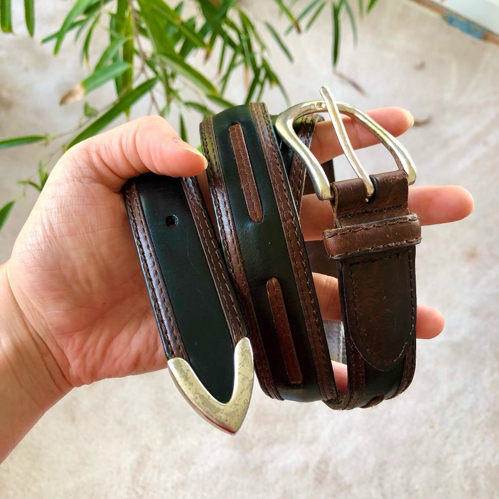 Vintage Leather Black / Brown Leather Belt - Picture 1 of 6